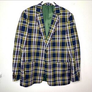 New Saddlebred Navy Plaid Tartan‎ 2 Button Front Sport Coat Suit Jacket 38R